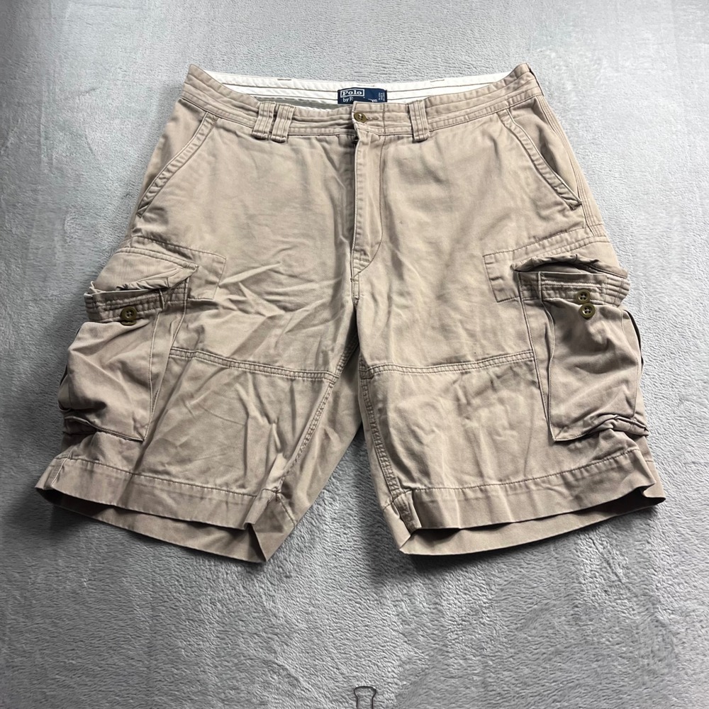 Polo Ralph Lauren Mens Tan Khaki Cotton Twill Cargo Shorts Size 36 Utility